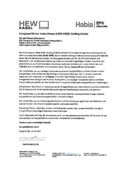 Energy policy of the Habia Group (HEW-KABEL Holding GmbH)